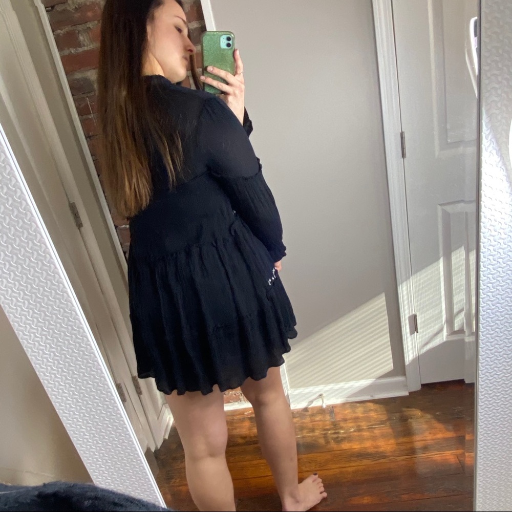 Lulu’s Make Some Waves Black Tiered Long Sleeve Boho Swing Dress Size Small - Picture 11 of 16